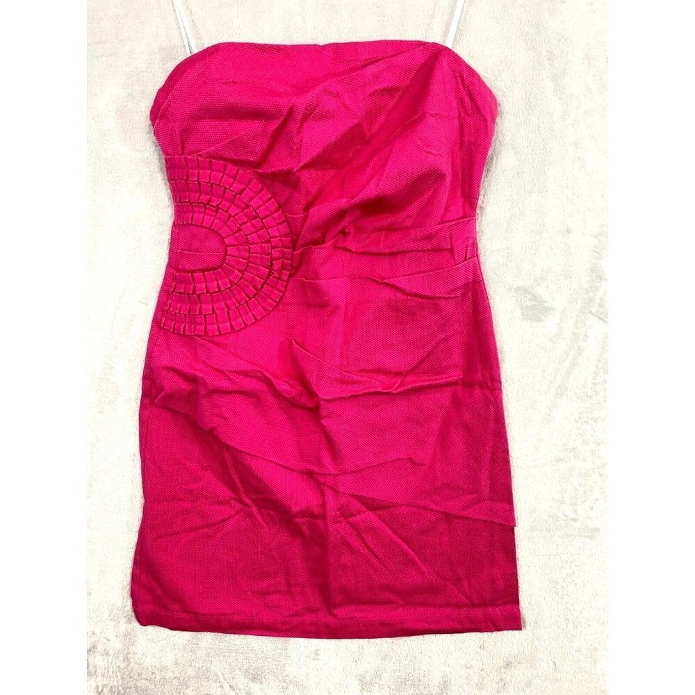 Jonathan Martin Strapless Dress Women's Sz 10 Pink Ruched Flower Cocktail Barbie